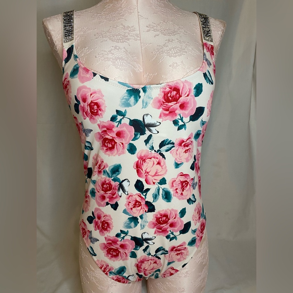 VICTORIA’S SECRET Swim One-Piece Bathing Suit Floral Bling Strap